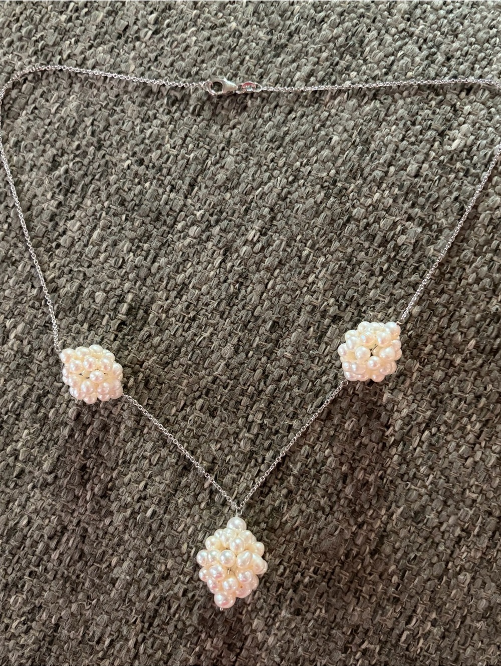 NWT Freshwater Pearl Station Necklace in Rhodium over .925 Sterling Silver